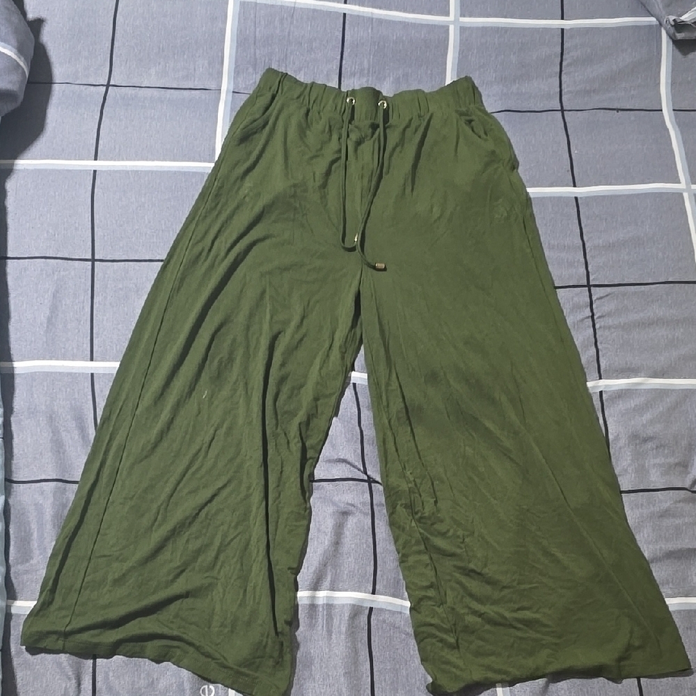 Olive Green Wide Leg Drawstring Wide-Leg Pants Size S